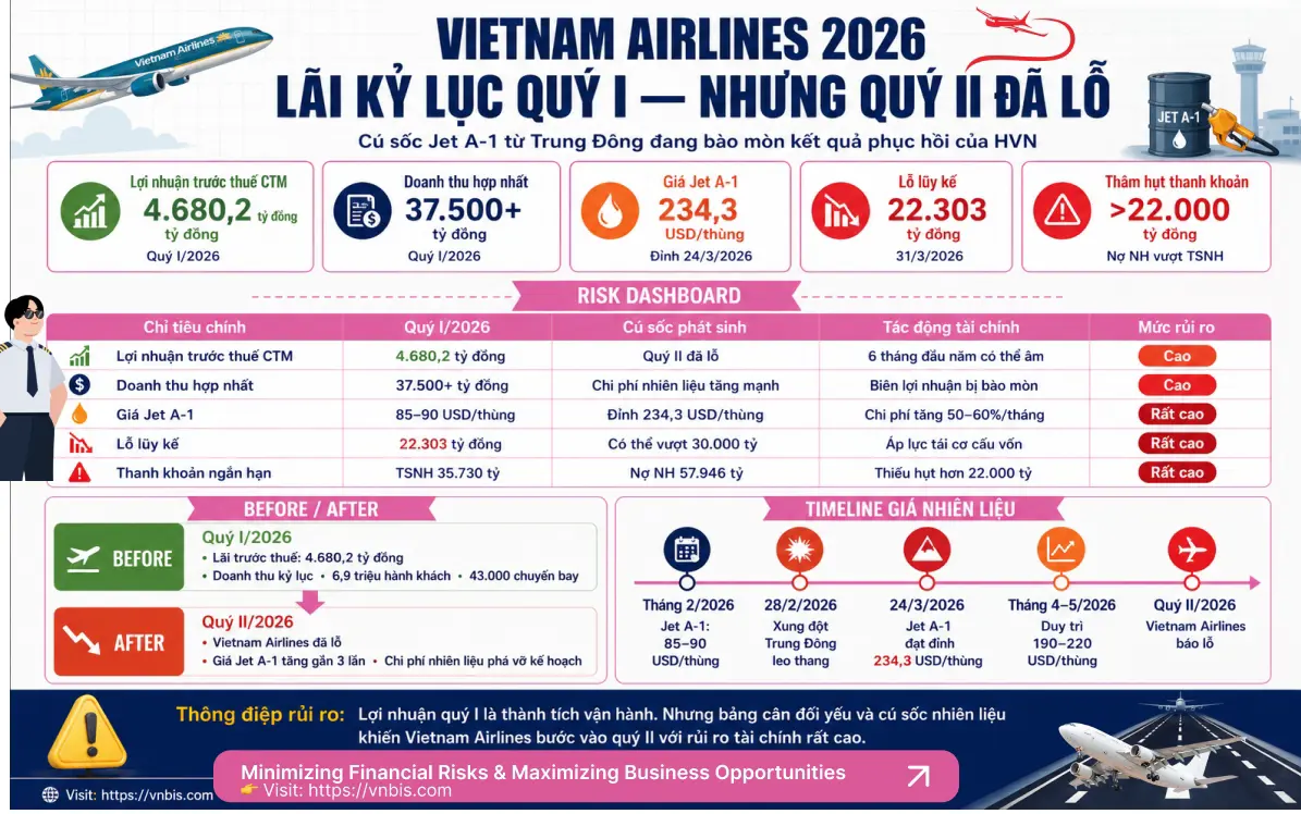 Vietnam Airlines: Lãi Kỷ Lục Quý I Nhưng Quý II Đã Lỗ  Cú Sốc Giá Nhiên Liệu Từ Xung Đột Trung Đông Bào Mòn Kết Quả Năm 2026